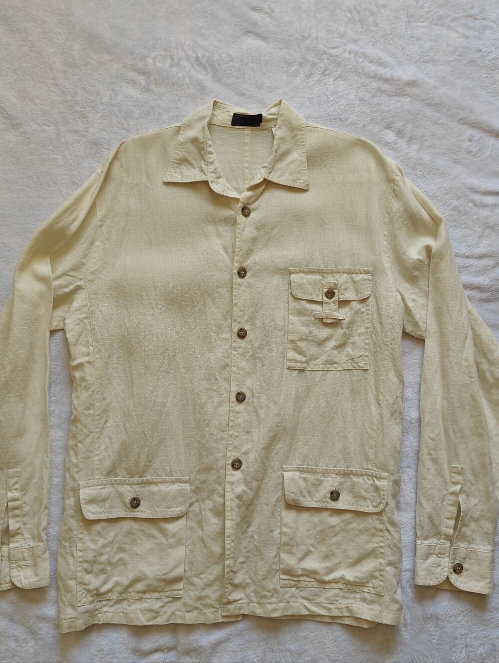Messori Linen Button-Up Shirt Mens Sz L Beige Solid Long Sleeve Pockets